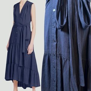 Nicole Miller New York | Maxi Dress | Linen Blend | Tiered | Blue | Small